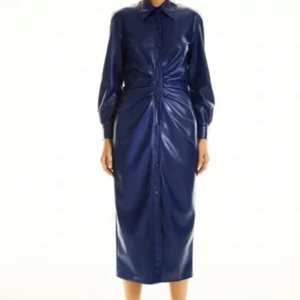 Zara blue faux leather shirt dresss